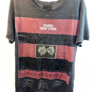 Vintage AllSaints Men's Graphic T-Shirt - Paris/New York - Japanese Lettering M